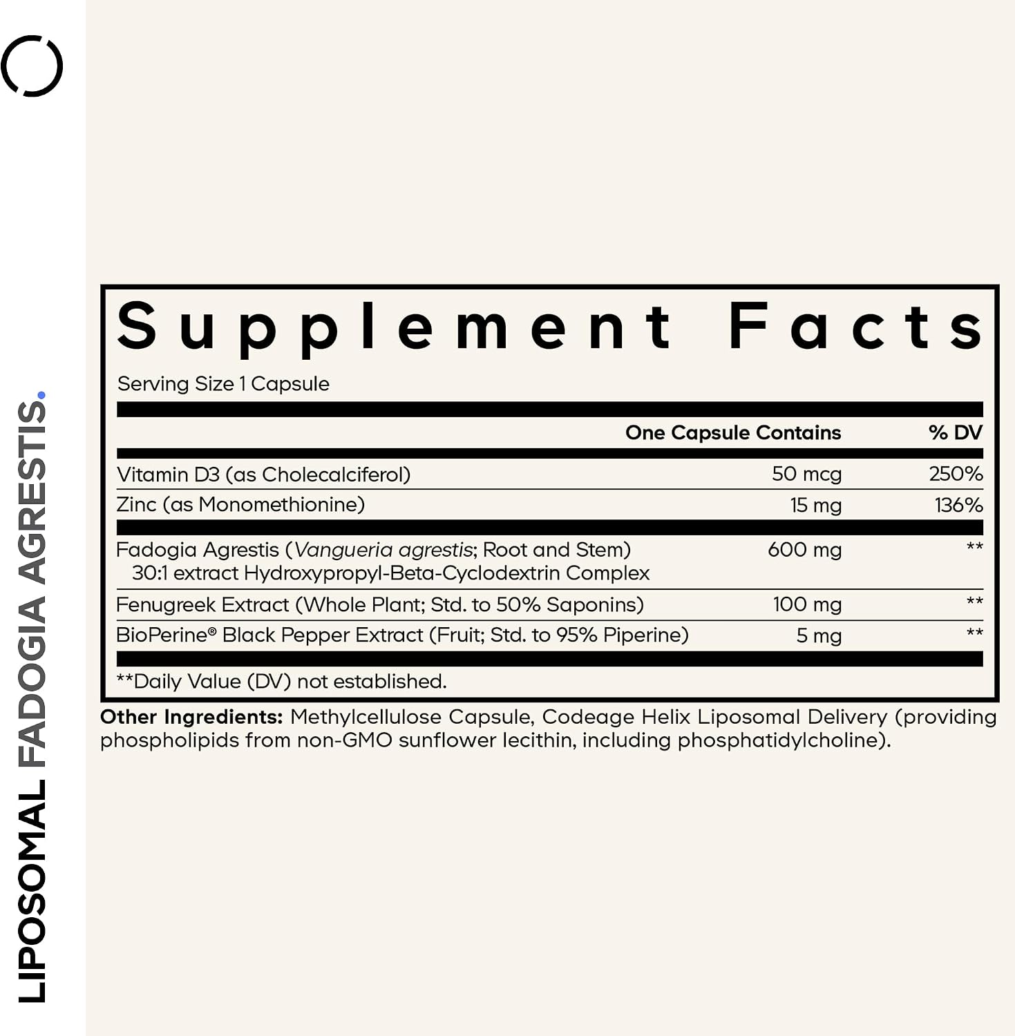 Codeage Liposomal Fadogia Agrestis 600mg con Vitamina D3, Zinc y Fenogreco, 60 Cápsulas