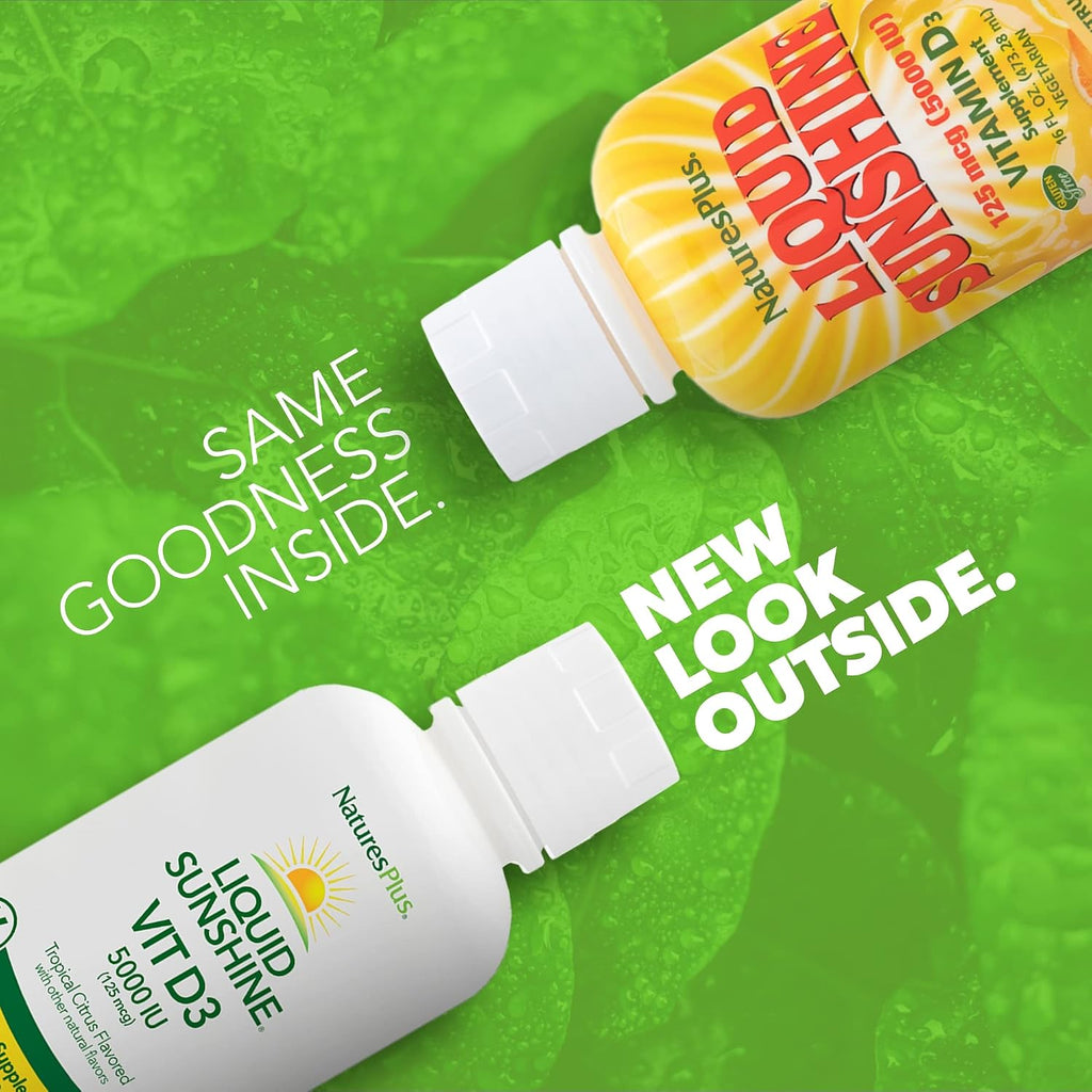 NaturesPlus Liquid Sunshine Vitamina D3 - 473 ml - Sabor Cítrico Tropical - 5000 UI