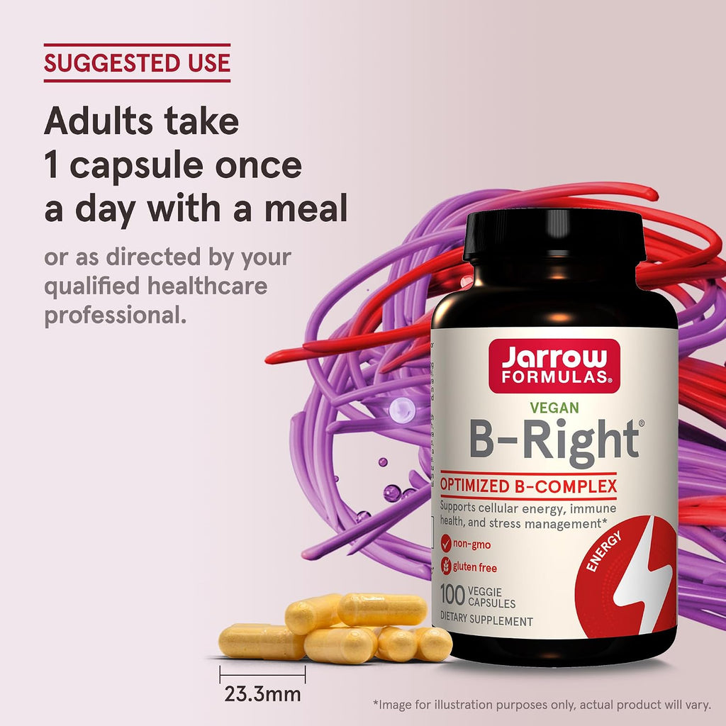 Jarrow Formulas B-Right Complejo B Optimizado - 12 Frascos de 100 Cápsulas Vegetales
