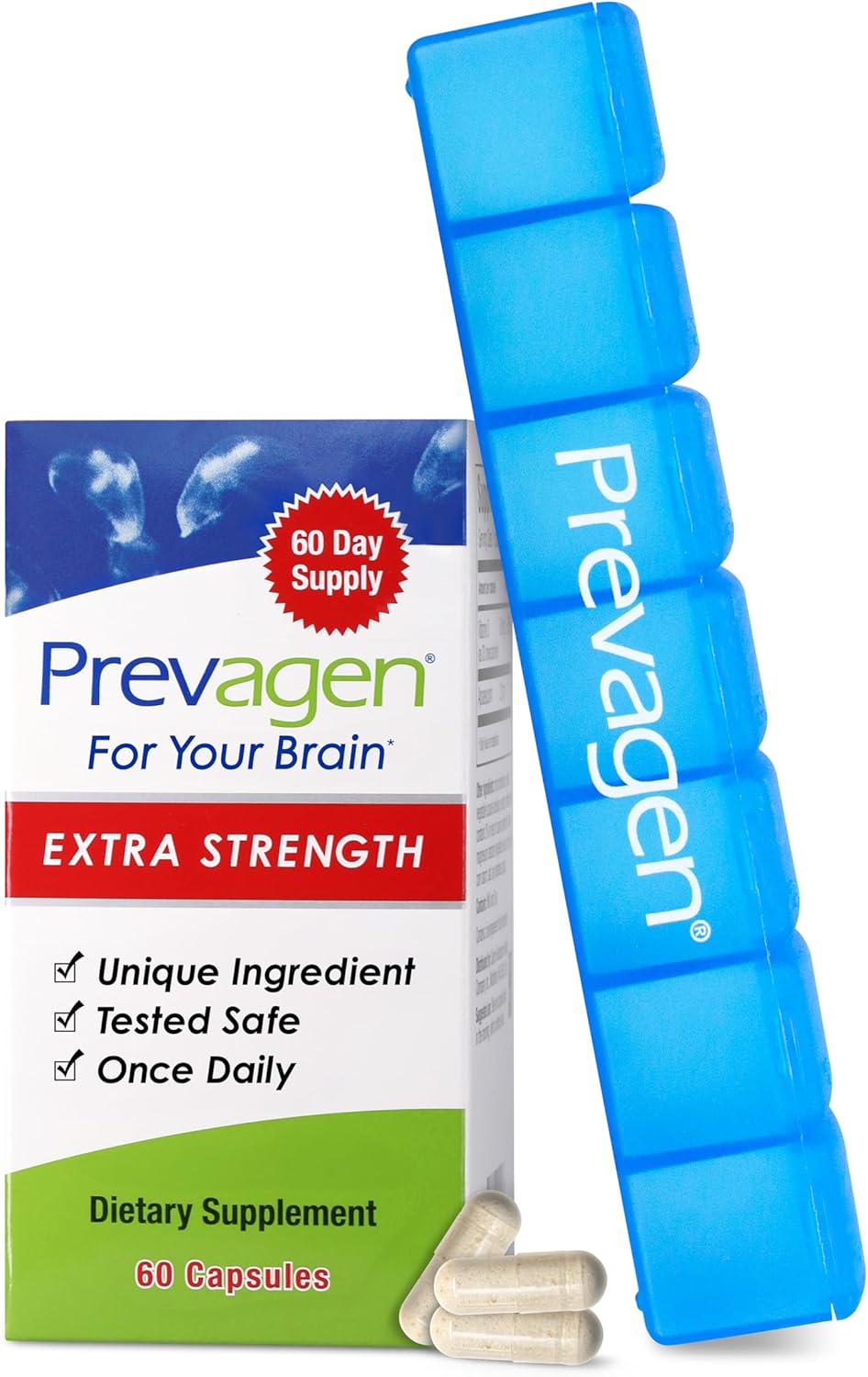 Prevagen Extra Strength - 60 Capsules (2 Month Supply) | Formulated for Your Brain | 20mg of Apoaequorin plus Vitamin D3 with 7-Day Pill Organizer