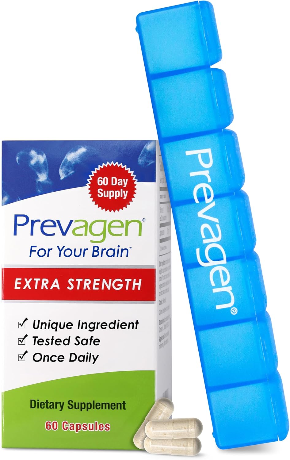 Prevagen Extra Strength - 60 Cápsulas (2 Meses) | Formulado para el Cerebro | 20mg de Apoaequorina + Vitamina D3 con Pastillero Semanal