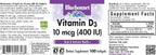 Bluebonnet Nutrition Vitamina D3 400 UI – 100 Cápsulas Blandas