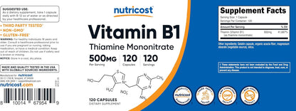 Nutricost Vitamina B1 (Tiamina) 500mg, 120 – El funcionamiento normal del sistema nervioso. – Image 6
