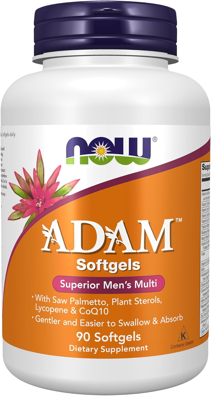 NOW Supplements, ADAM™ Multivitamínico para Hombres con Saw Palmetto, Esteroles Vegetales, Licopeno y CoQ10, 90 Cápsulas Blandas