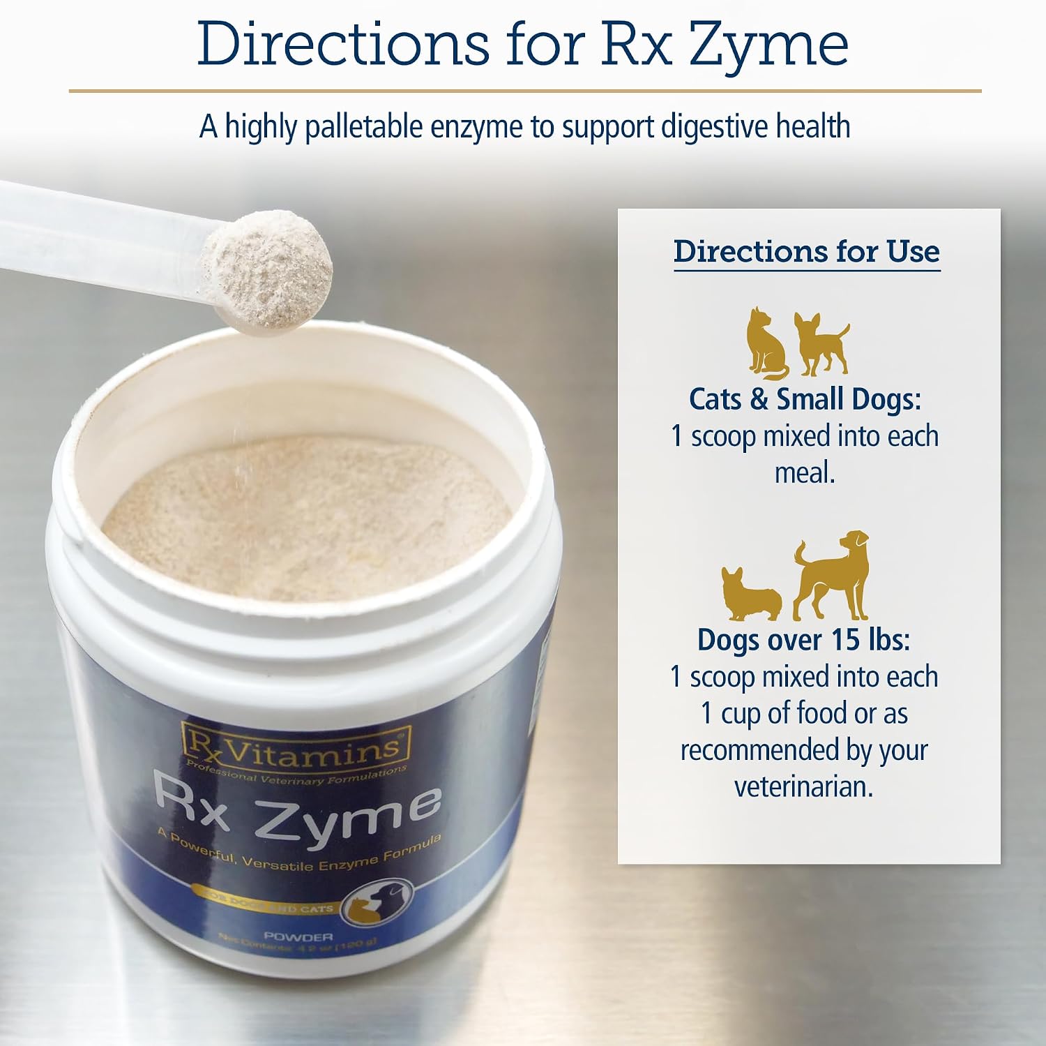 Rx Vitamins Rx Zyme Powder - Enzimas Digestivas para Perros y Gatos - 120g
