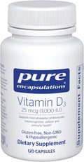 Pure Encapsulations Vitamina D3 25 mcg (1000 UI) – 120 Cápsulas