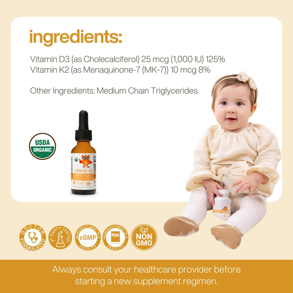 Serawise Organic Liquid Vitamin D3 with K2 - 30 ml