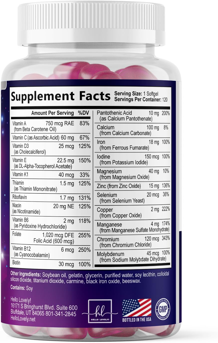 Hello Lovely! Multivitamínico Completo para Mujer con Biotina y Hierro - 120 Cápsulas Blandas