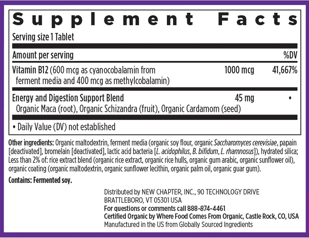 New Chapter Vitamina B12 Fermentada 1000 mcg - 60 Comprimidos