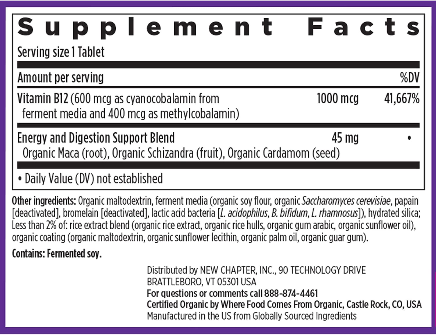 New Chapter Vitamina B12 Fermentada 1000 mcg - 60 Comprimidos