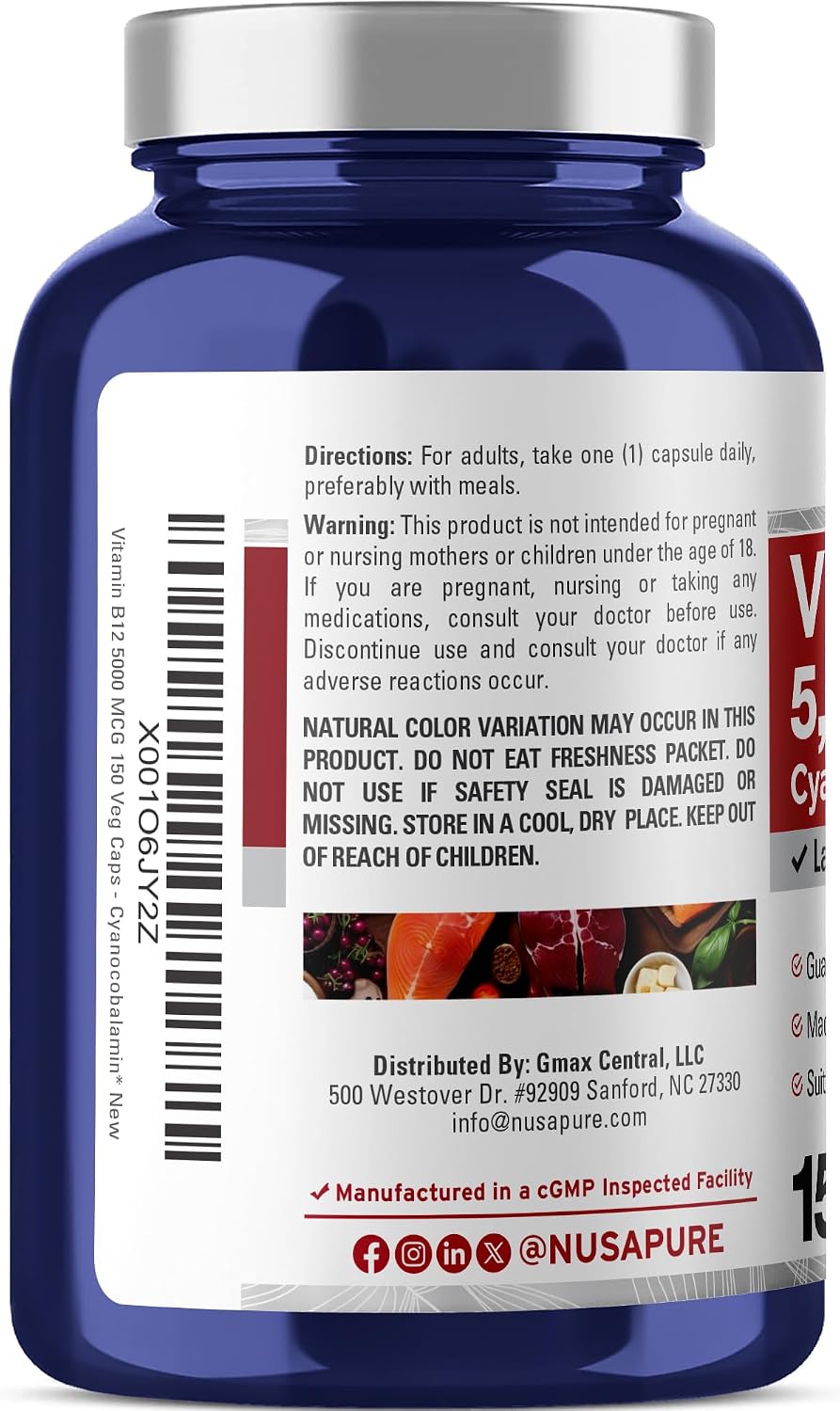 NusaPure Vitamina B12 5000 mcg - 150 Cápsulas Vegetales Vegano