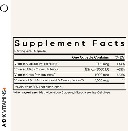 Codeage ADK Vitaminas A, D3, K1 y K2 (MK4 y MK7) - 180 Cápsulas - Suministro para 6 Meses – Image 2