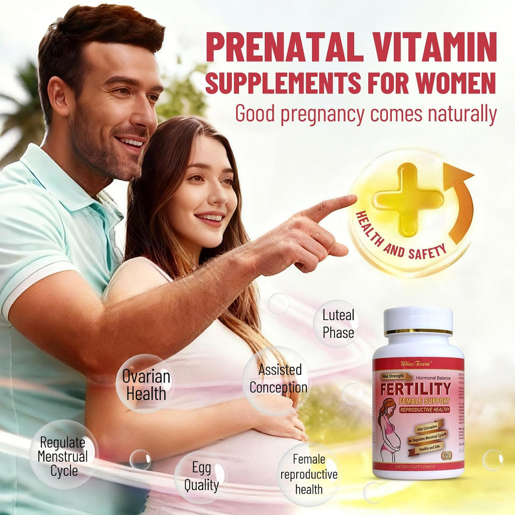 Wins Town Fertility Tablets - Vitaminas Prenatales para Mujer, 60 Comprimidos