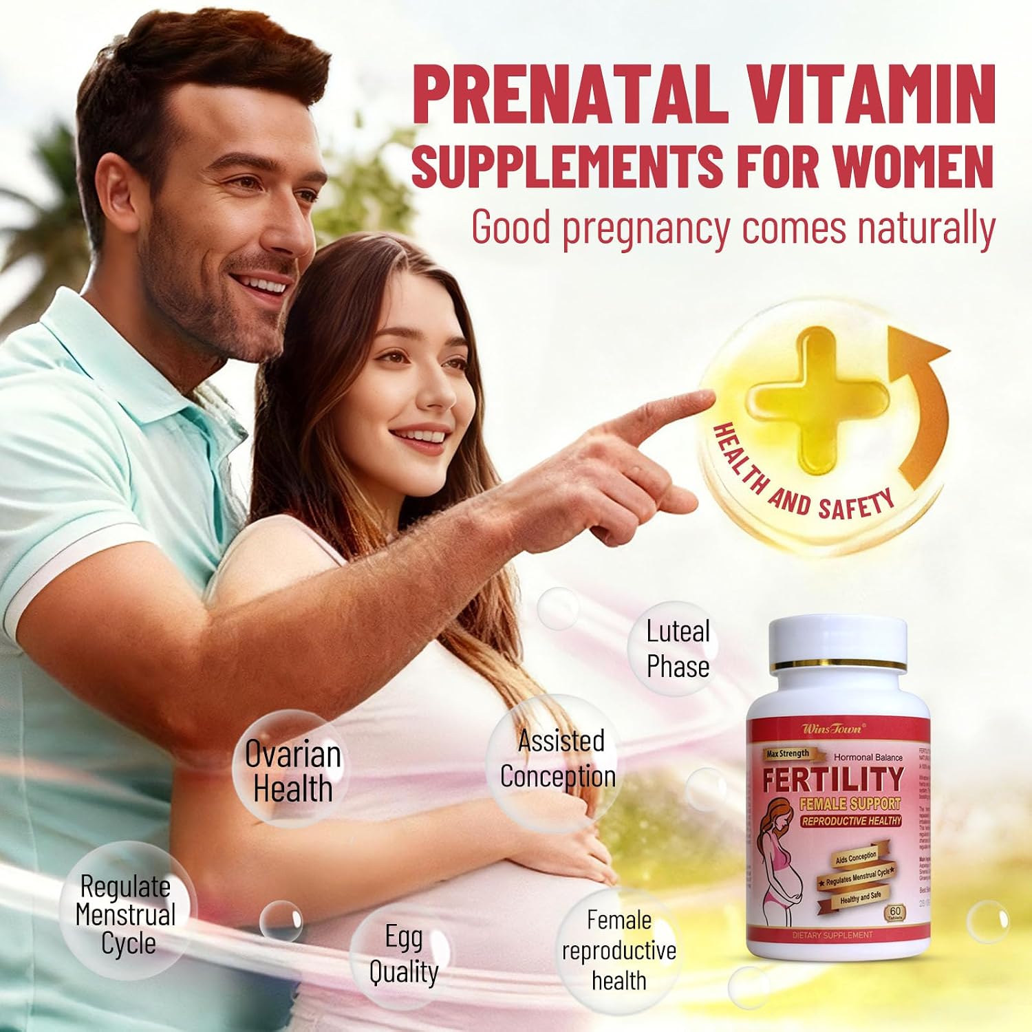 Wins Town Fertility Tablets - Vitaminas Prenatales para Mujer, 60 Comprimidos