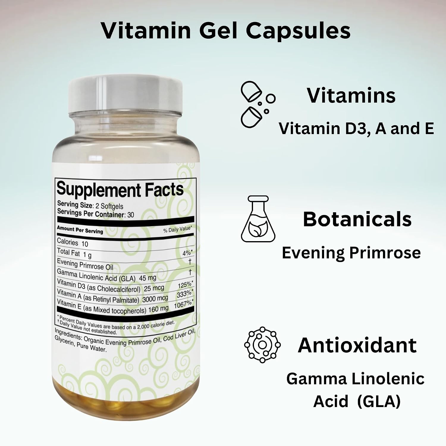 Innate Skin Cápsulas de Aceite de Onagra y Vitaminas A, D3 y E para el Acné - 60 Cápsulas Blandas