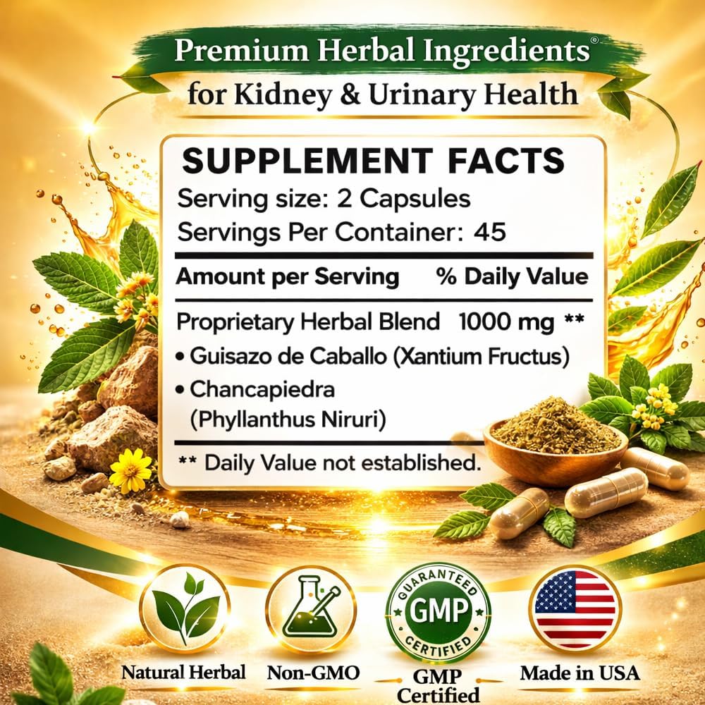Sunshine Naturals Chanca Piedra con Guisazo de Caballo, Hierba Rompepiedras Tradicional, Suplemento para el Apoyo Renal y del Tracto Urinario, 1000 mg Mezcla Propietaria, 90 Cápsulas. Paquete de 5
