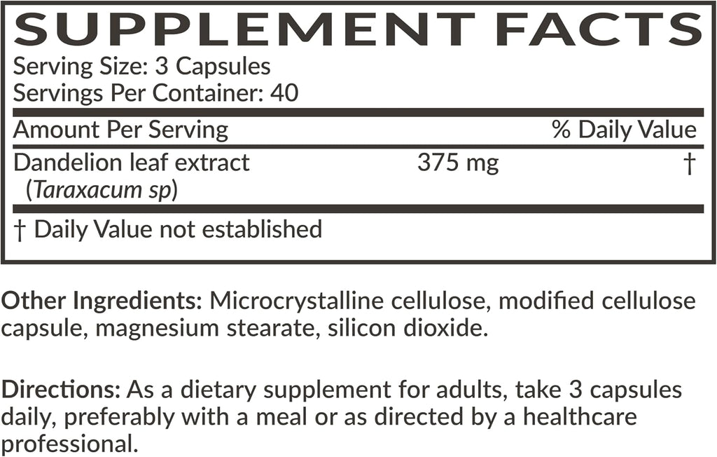 Extracto de Diente de León Futurebiotics, Hierba Diurética Tradicional, No OGM, 120 Cápsulas Vegetales