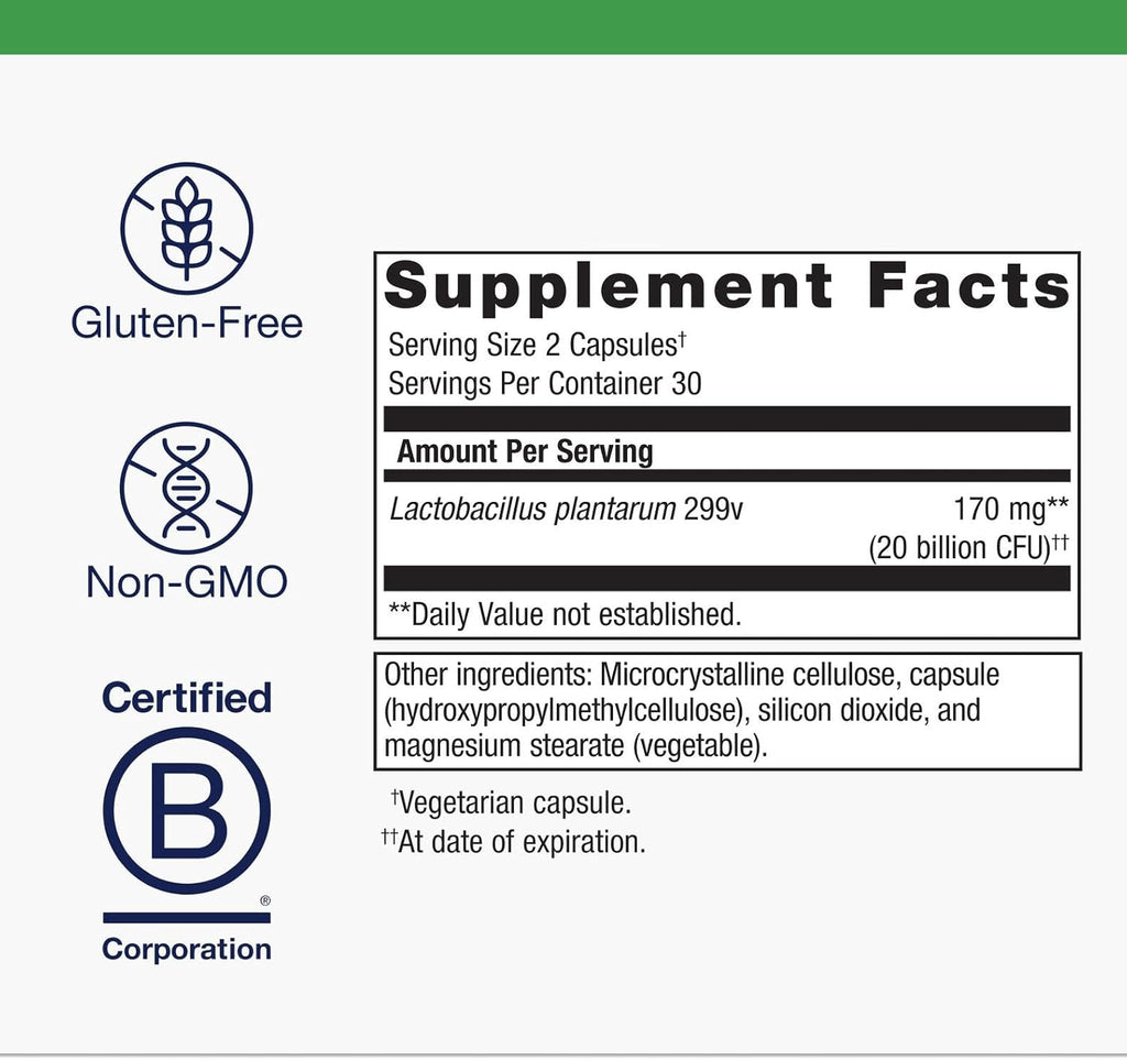 Metagenics UltraFlora Intensive Care Probiotic - 20 Mil Millones de UFC - Lactobacillus plantarum 299v - 60 Cápsulas Vegetales