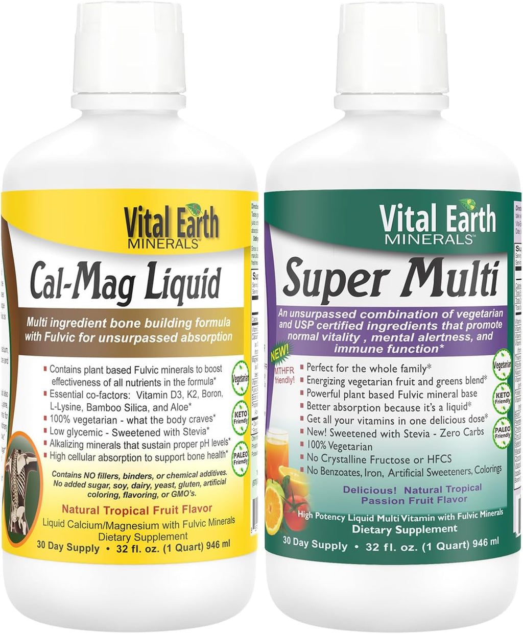 Vital Earth Minerals Bone & Wellness Support – Cal Mag Líquido + Super Multi, Multivitamínico Líquido, 2x946 ml