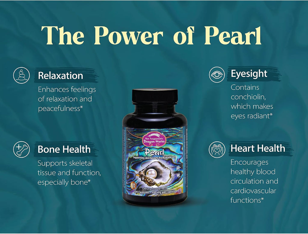 Dragon Herbs Pearl Powder - Pure Pearl Capsules for Beauty, Skin, Nails, & Eyes | Natural Ingredients, Non-GMO (100 Capsules, 500mg Per Capsule)