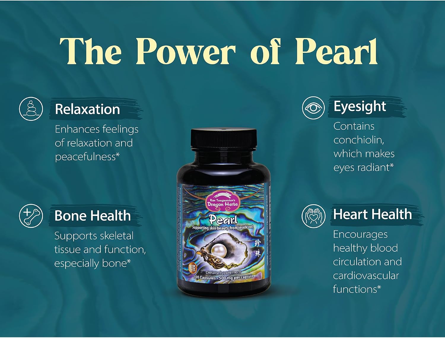 Dragon Herbs Pearl Powder - Pure Pearl Capsules for Beauty, Skin, Nails, & Eyes | Natural Ingredients, Non-GMO (100 Capsules, 500mg Per Capsule)