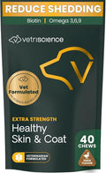 VetriScience Extra Strength Healthy Skin & Coat Chews, Omega Plus Suplemento para Perros con Omega 3, 6, 9, Aceite de Pescado y Biotina, Pato, 40 Masticables