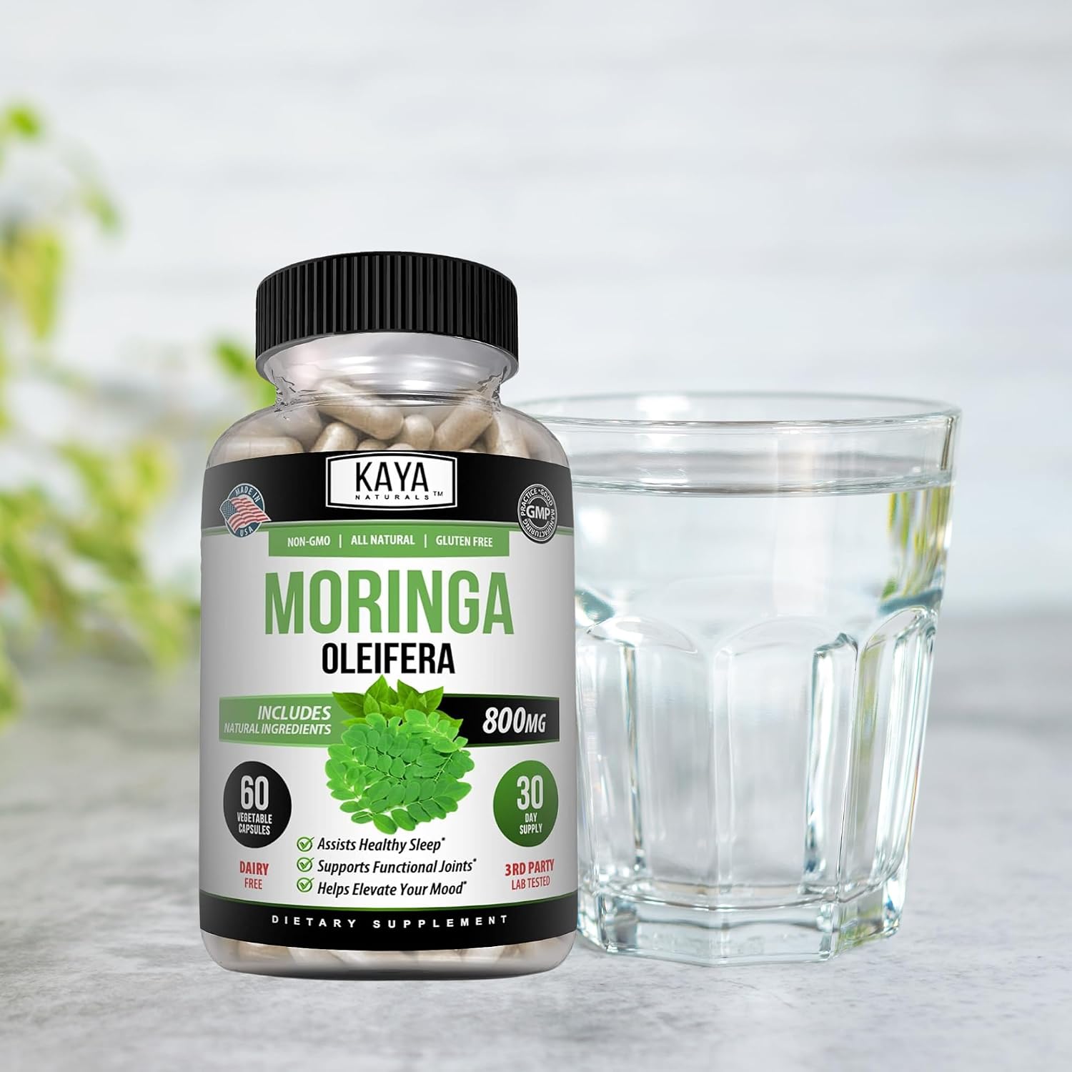 Kaya Naturals Extracto de Hoja de Moringa - Superalimento Verde - 60 Cápsulas Vegetales