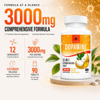Kroppssund Suplemento de Dopamina con L-Teanina y Ashwagandha, Fórmula 12 en 1 de Liberación Prolongada, 3000 mg por Dosis, 90 Comprimidos (2 Frascos)