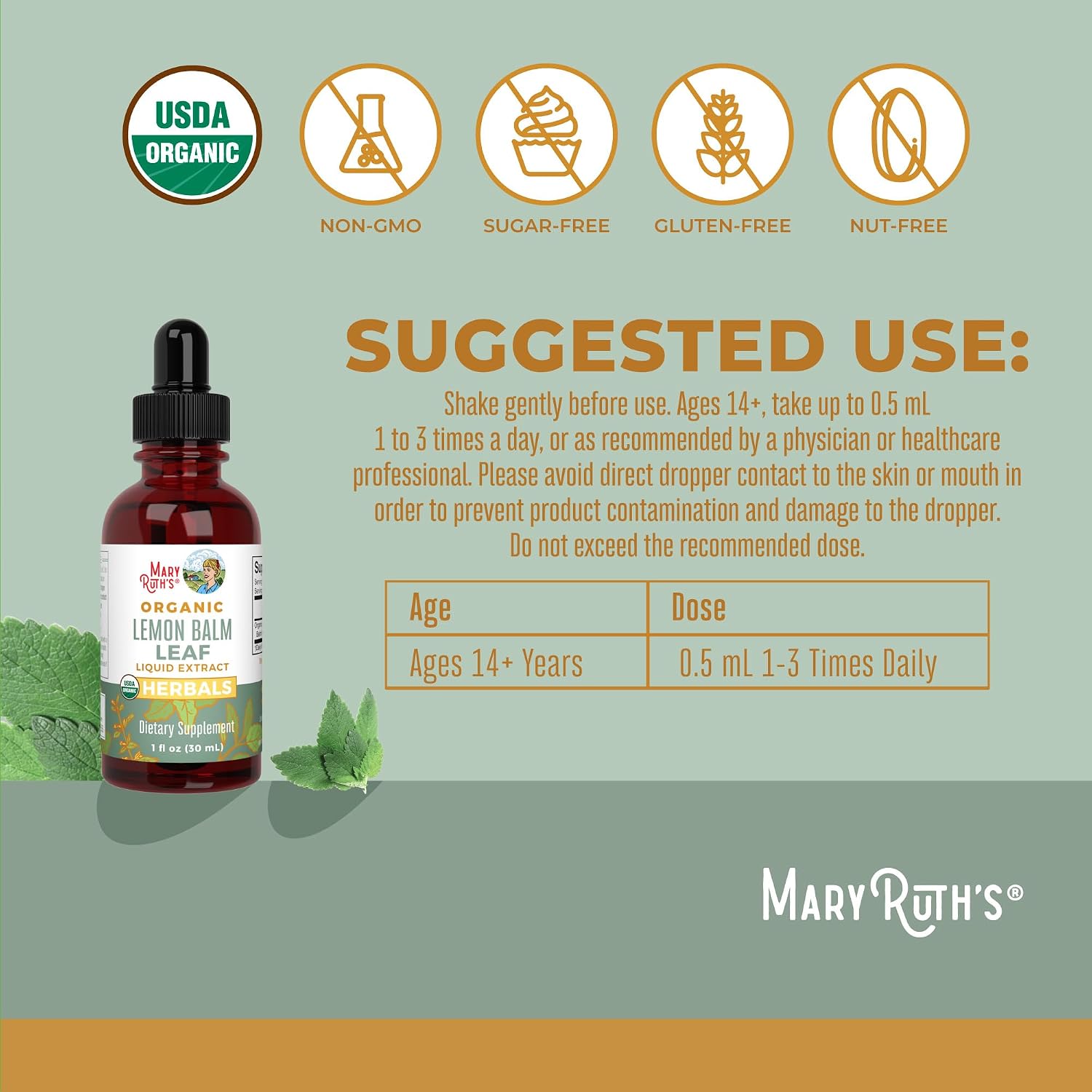 MARYRUTH'S Organics Extracto Líquido de Hoja de Melisa Orgánico - 30 ml