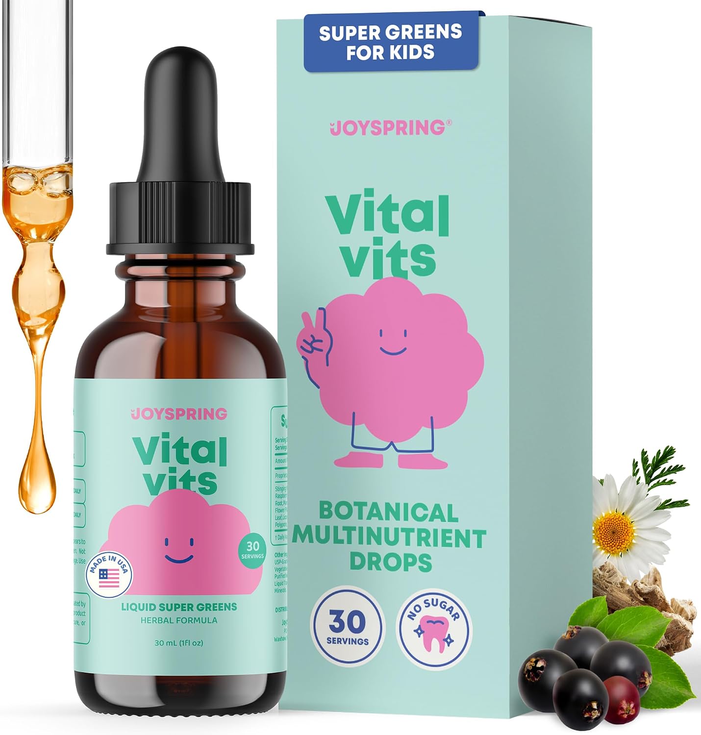 JoySpring Vital Vits - Multivitamínico Líquido para Niños - 30 ml (30 dosis) - Sabor Natural