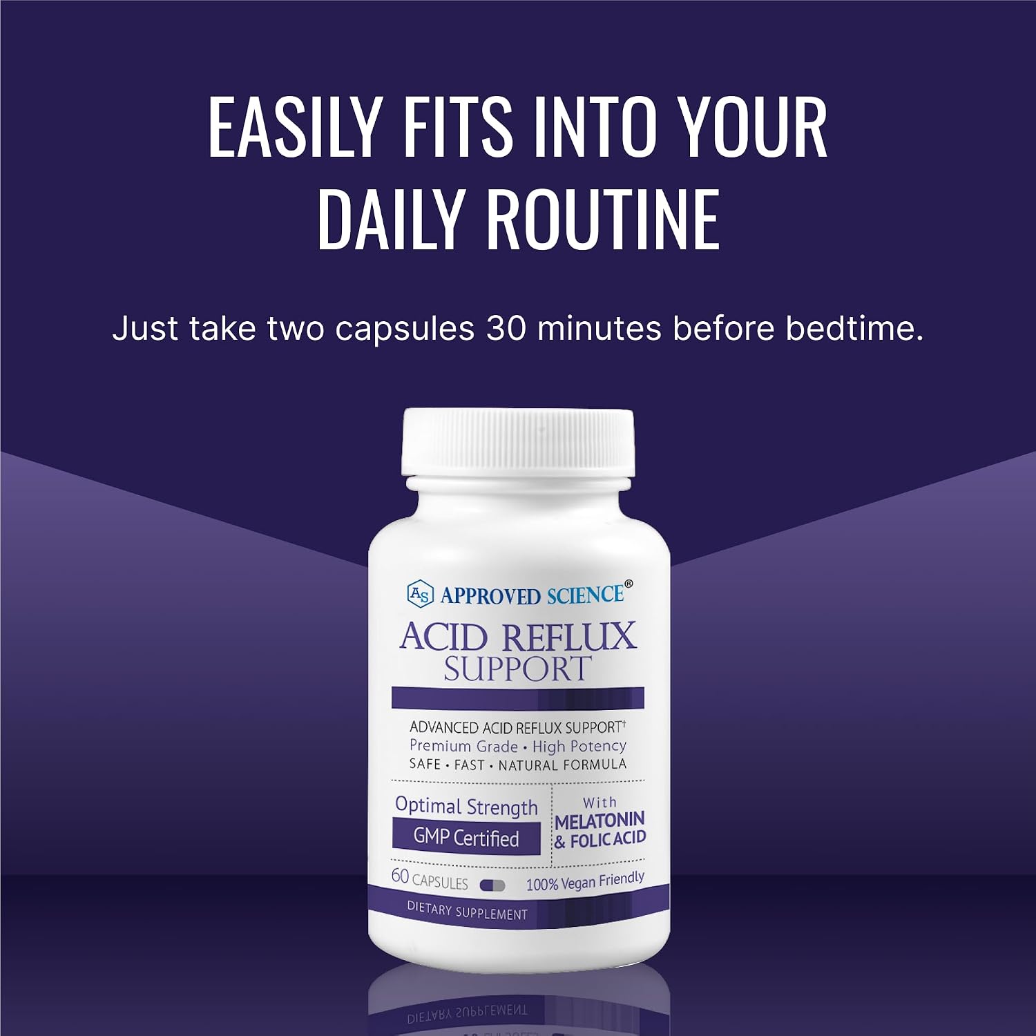 Approved Science® Acid Reflux Support - Apoyo para el Reflujo Ácido con Melatonina, Raíz de Malvavisco, L-Taurina - 60 Cápsulas Veganas
