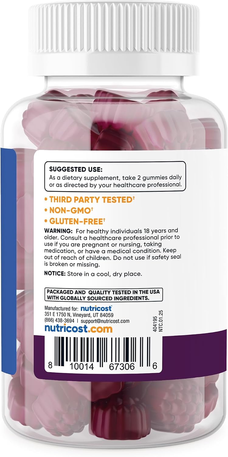 Nutricost Vitamina D3 Gummies 5,000 IU (125mcg), 120 Gominolas - Sabor Bayas Mixtas, 60 Dosis