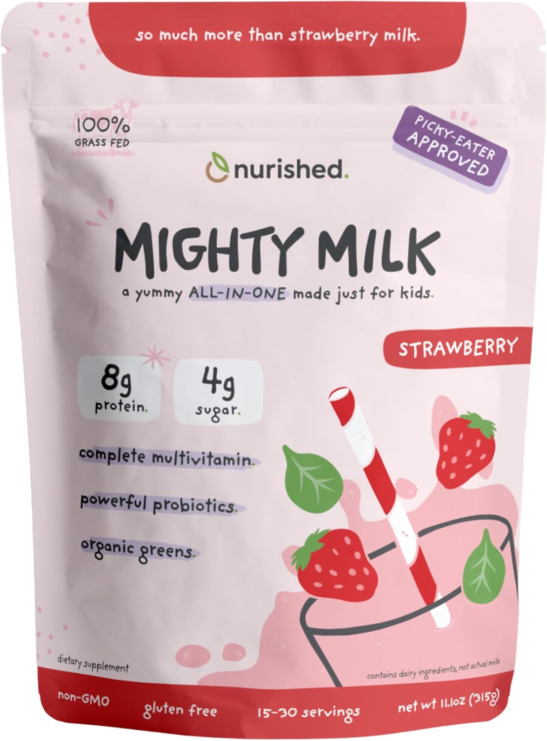 Nurished Mighty Strawberry Milk – Batido Multivitamínico y Proteico para Niños