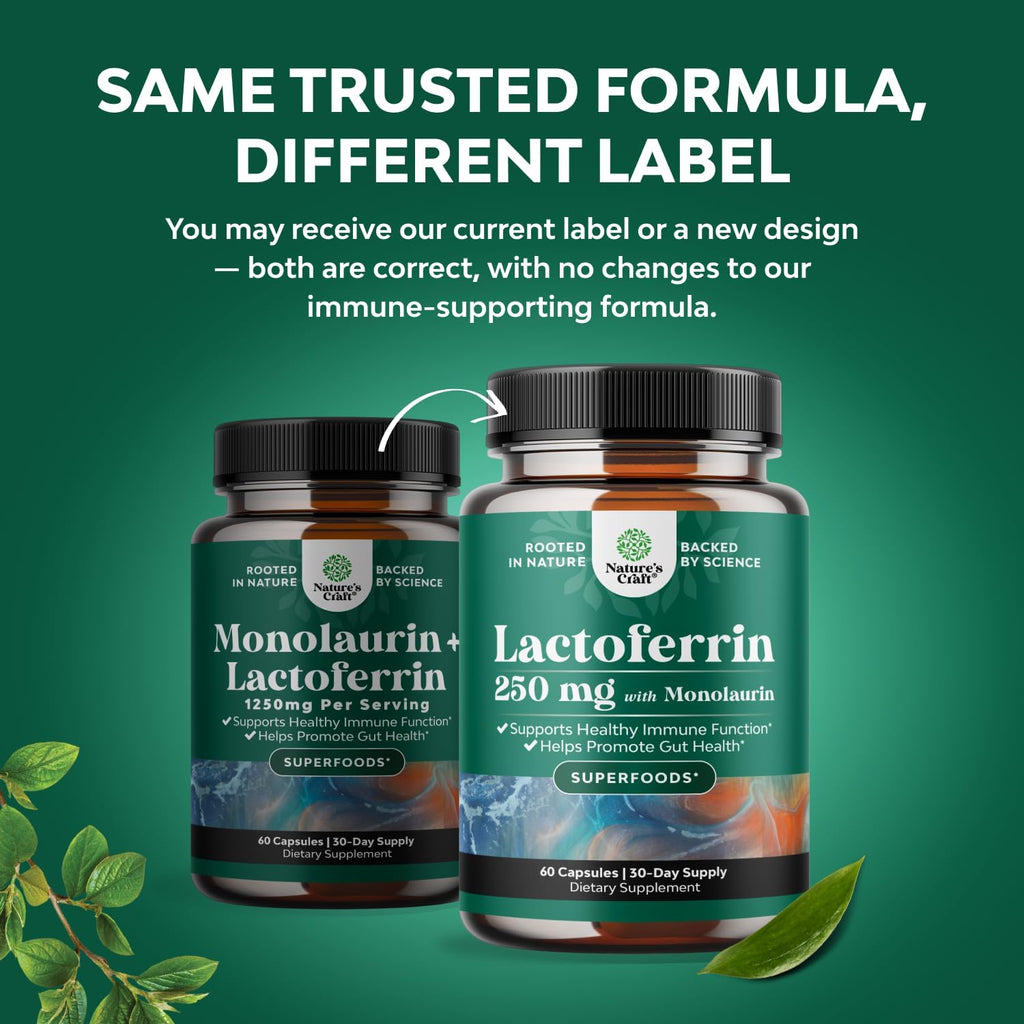 Lactoferrina 250mg y Monolaurina 1000mg - Complemento para la Salud Digestiva e Inmune - 60 Cápsulas