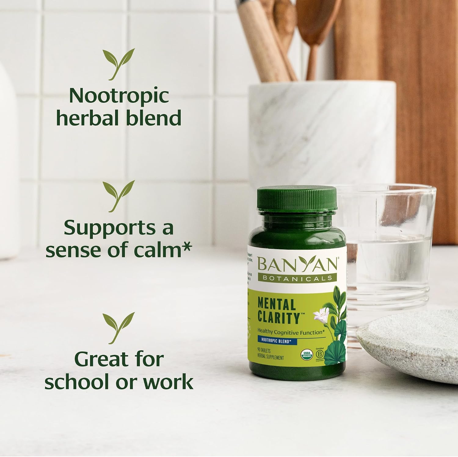 Banyan Botanicals Organic Mental Clarity - Ayurvedic Supplement for Mental Clarity - 90 Tablets