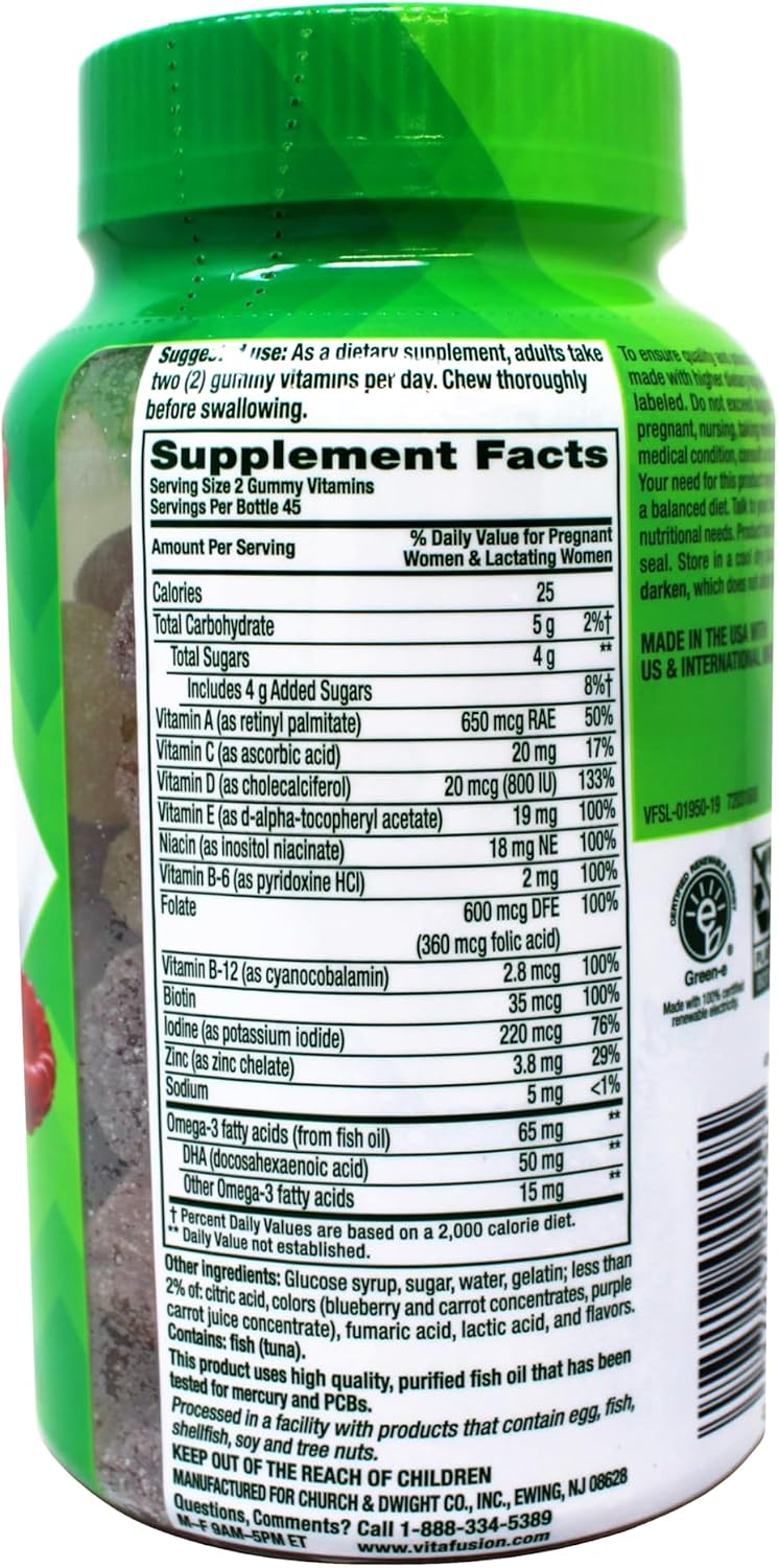 Vitafusion PreNatal 90 Count Pregnancy Vitamins for Women Gummy Vitamins, Raspberry Lemonade Flavored.
