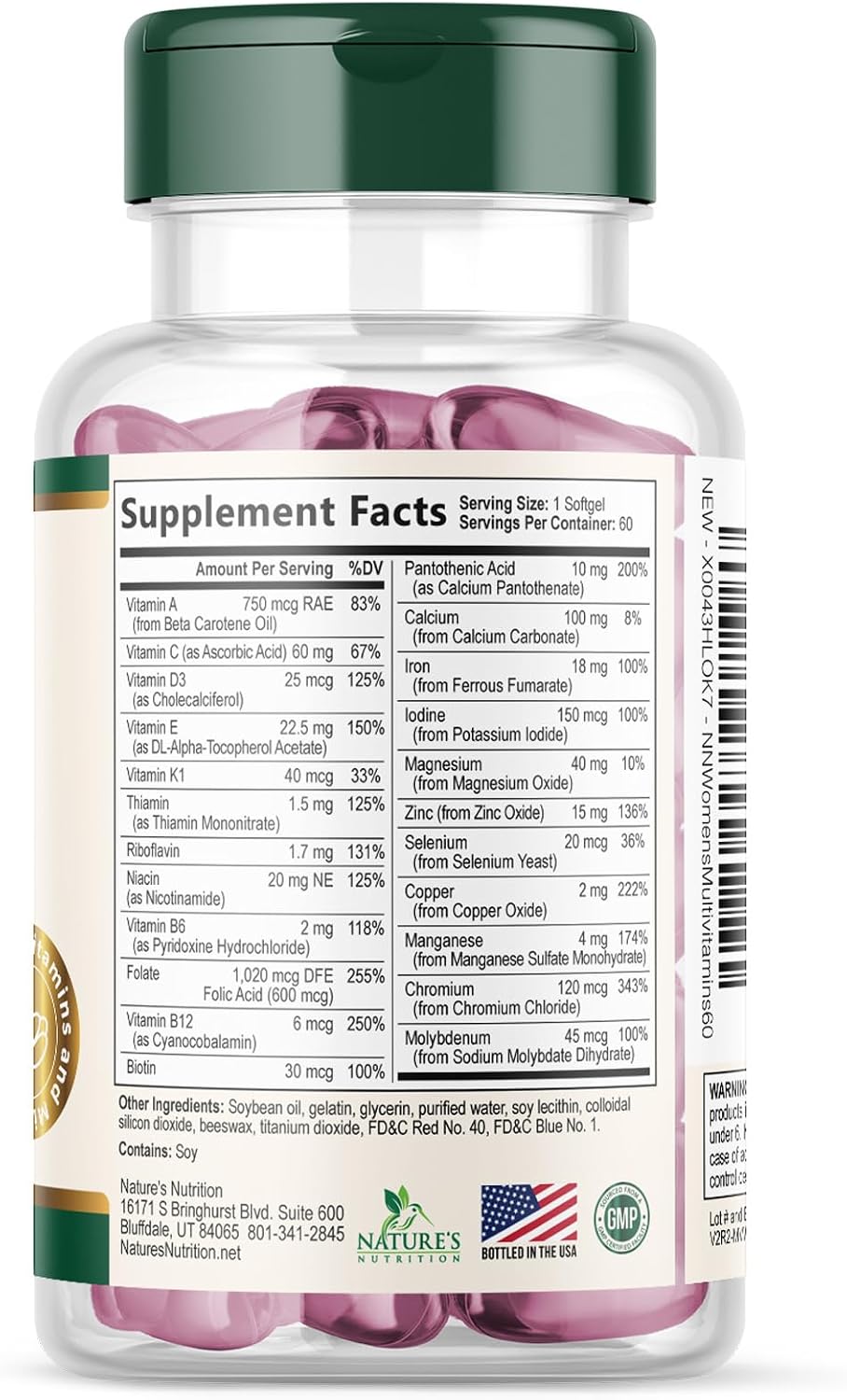 Nature's Nutrition Multivitamínico para Mujeres - Completo con Calcio, Hierro, Zinc y Vitaminas - 60 Cápsulas