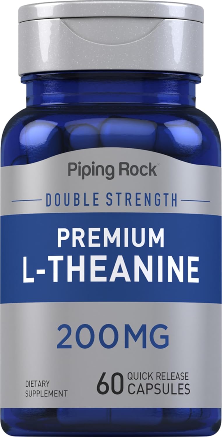 Piping Rock L-Theanine 200mg, 60 Capsules, Double Strength, Non-GMO, Gluten Free
