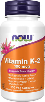 Vitamina K-2 100 mcg (Menaquinona-4 MK-4) – NOW Foods, 100 Cápsulas Veganas