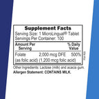 Superior Source Folic Acid 1200 mcg - Supplement for Heart, Immune and Nervous System - 100 Sublingual Tablets
