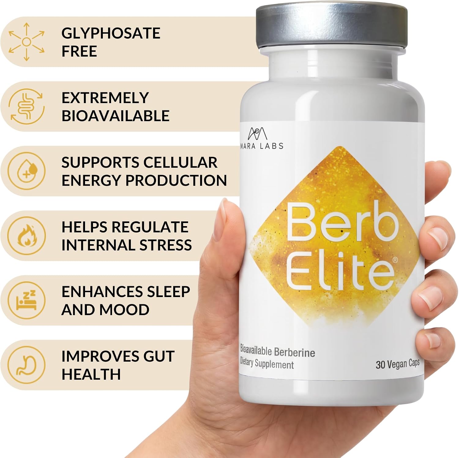 Mara Labs BerbElite | 350mg Berberina HCL con Complejo de Semillas de Brócoli | 30 Cápsulas Veganas