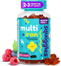 Squiggles Multivitamínico Infantil + Hierro Gomitas - Bajo en Azúcar - 100 Gomitas