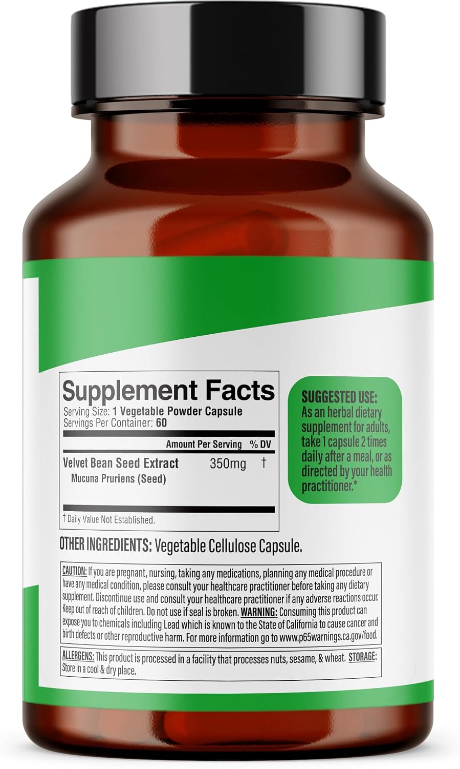 Dr. HERBALIST Extracto de Mucuna Pruriens 350mg - 60 Cápsulas Veganas | No Transgénico | Absorción Rápida
