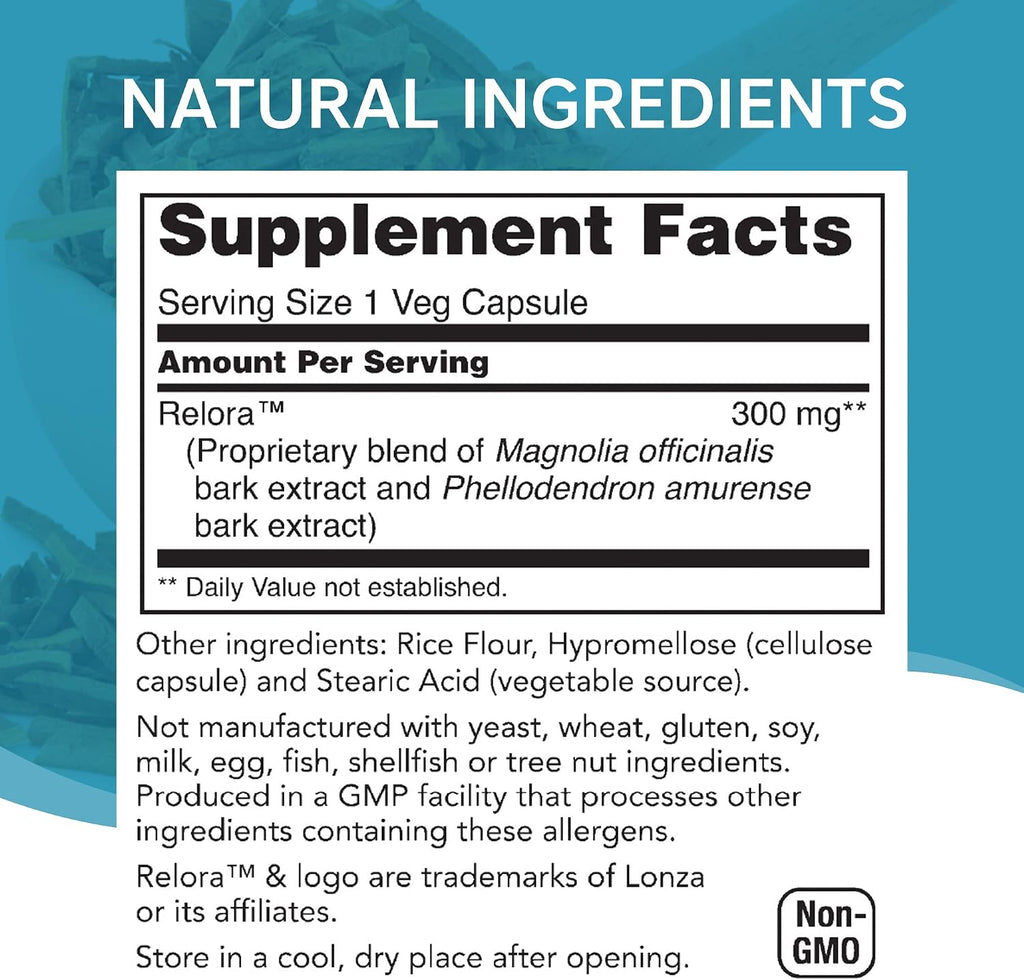 NutriWorth Relora - Complemento alimenticio con magnolia y phellodendron, 300 mg, 60 cápsulas vegetales