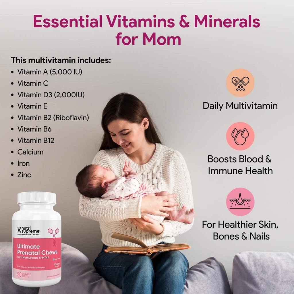 Nutri Supreme Prenatal Vitamin, Masticable con Metilfolato, 90 Comprimidos