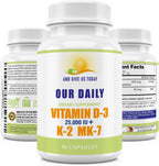 Our Daily Vites Vitamina D3 25.000 UI + K2 - Combinación de Alta Potencia
