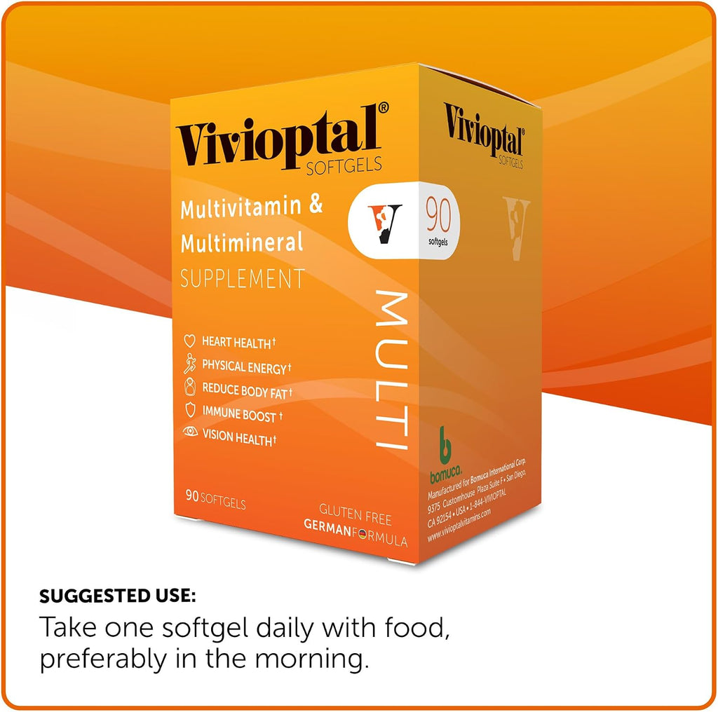 Vivioptal Multi, 90 Cápsulas Blandas, Multivitamínico y Multimineral, Sin Gluten, Fórmula Alemana