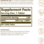 Solgar Biotina 300 mcg, 100 Comprimidos