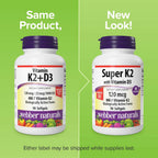 Webber Naturals Vitamina D3 y K2, 1.000 UI / 120 mcg, 90 Cápsulas Blandas