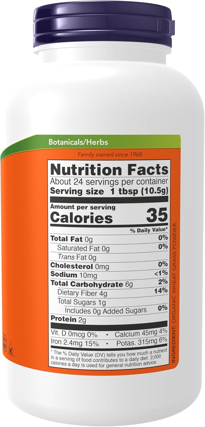 NOW Foods Organic & Non-GMO Wheat Grass Powder, Green Superfood, 255g